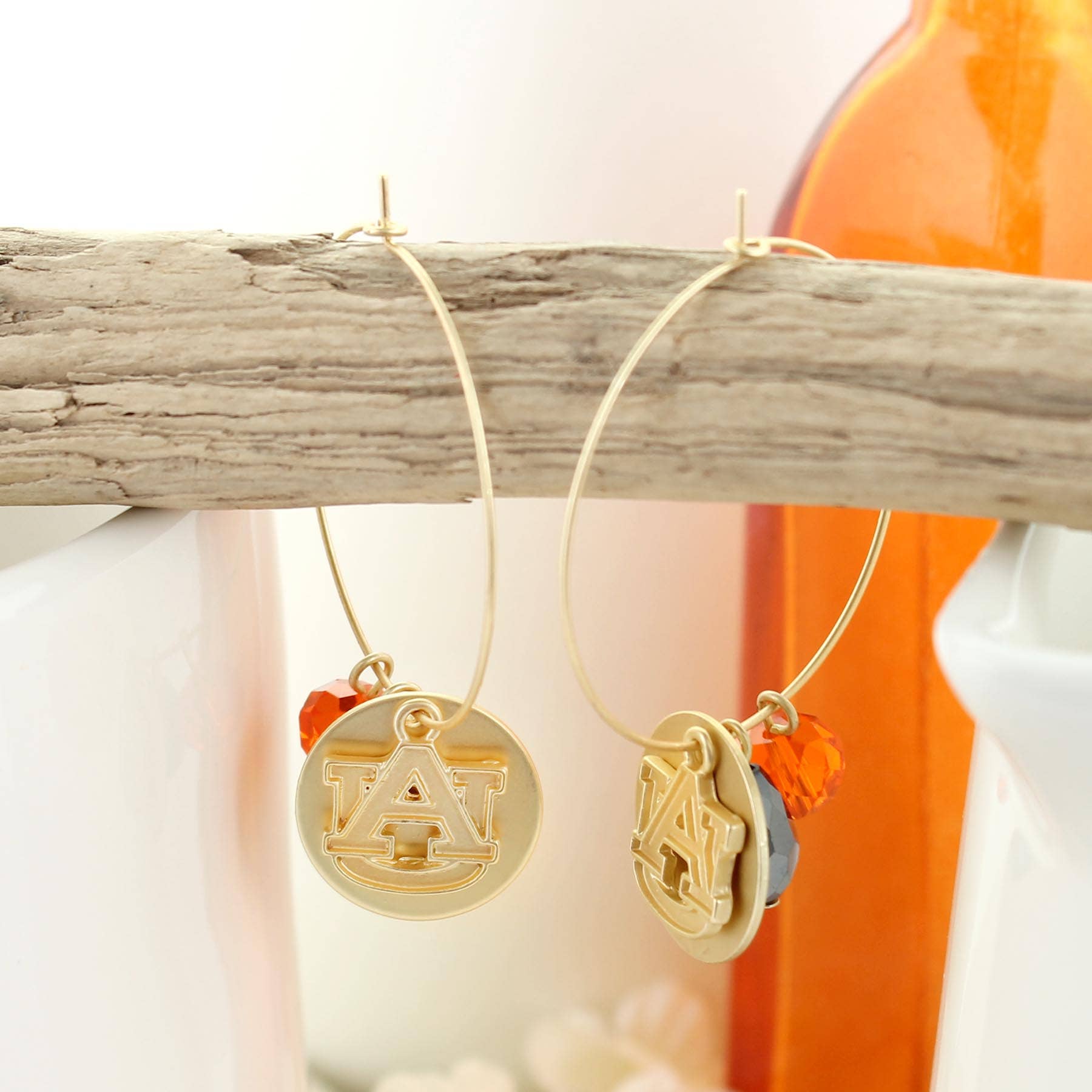 Seasons Jewelry - Wholesale Hoop Earrings - Auburn Matte Gold Logo Hoop Earrings1