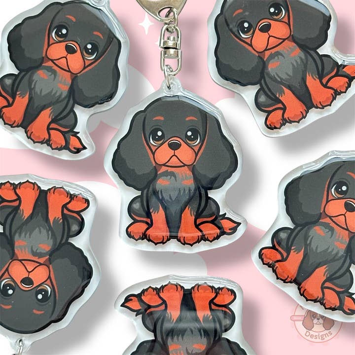 Black and Tan Cavalier King Charles Spaniel Acrylic Dog Keychain with Epoxy Resin | Easy-Clip, Cute Dog Cartoon, Hand-Drawn Design, Dog Lover Gift for wholesale by Milly Made Designs