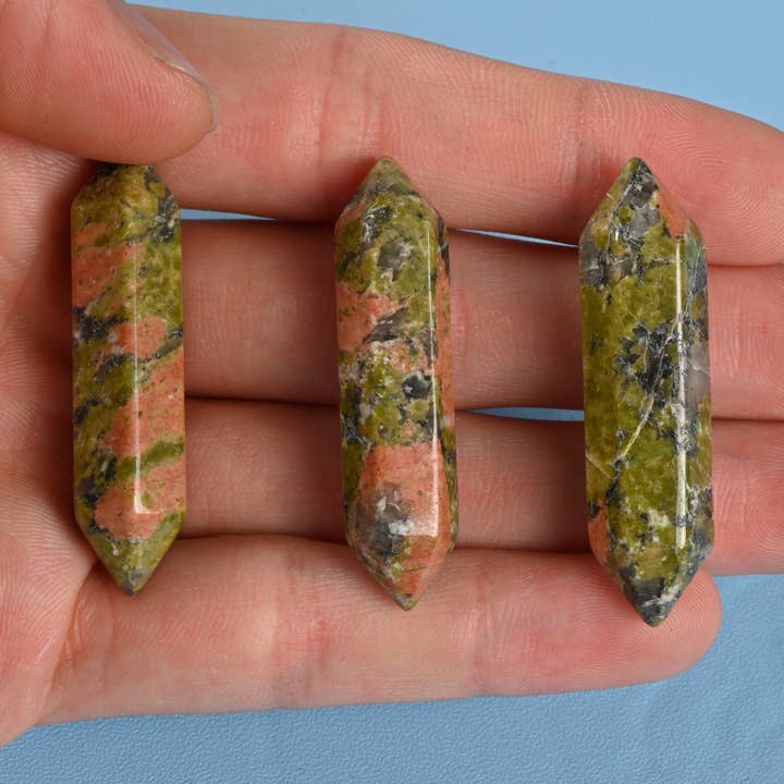 42mm Natural Unakite Double Terminated Points Crystal for wholesale by ilovebeadsusa