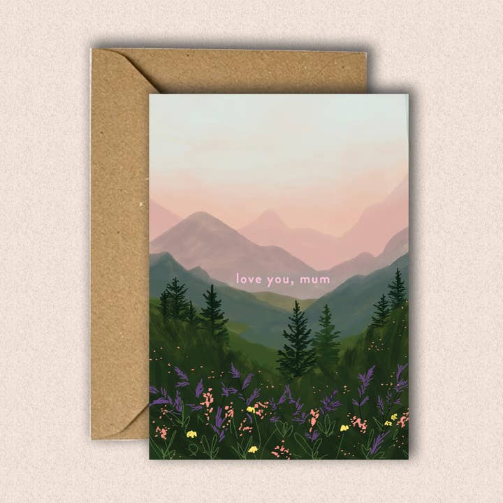 Älskar dig mamma bergblommor kort för wholesale av Charis Raine Illustration