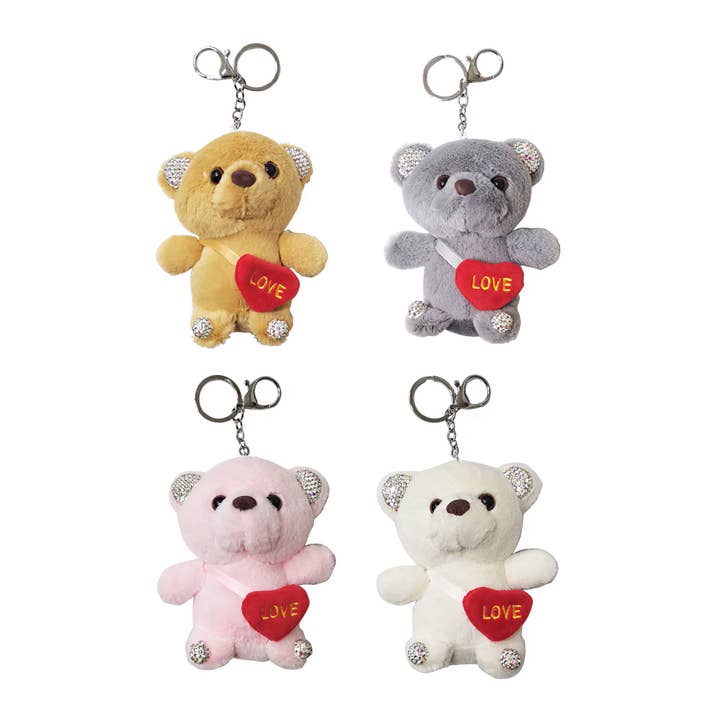 Rhinestone Love Bear Plush Key Chain KC1123-29 (12PC) for wholesale by TAPA fashion