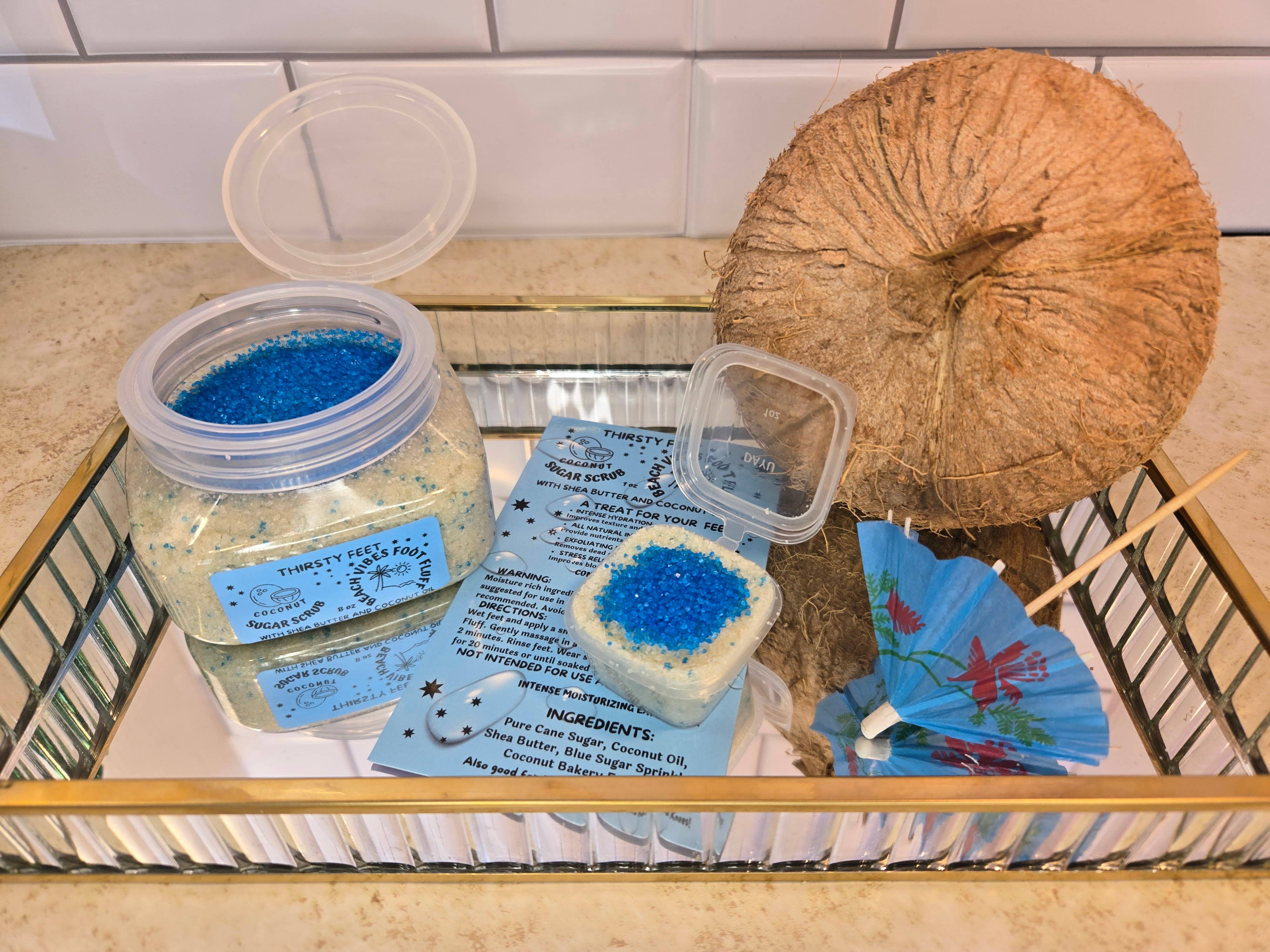 THIRSTY FEET®️ - Wholesale Foot Scrub/Polish - Coconut Beach Vibes Foot Fluff Sugar Scrub 8 oz Jar6