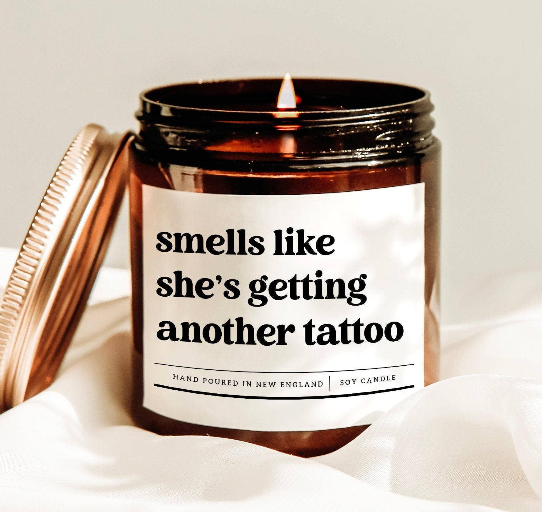 Scently Moments - Wholesale Jar/Filled Candle - Funny Tattoo Candle, Soy Wax, Gift, Amber Jar, Humor