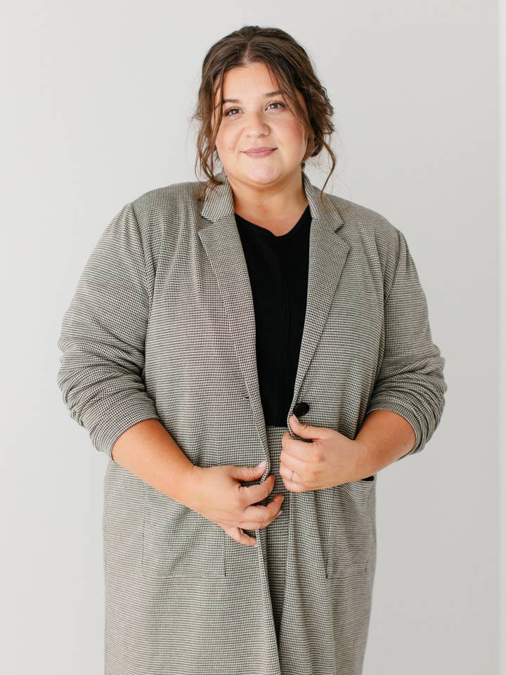 Houndstooth Stretch-Strickblazer 'Jennifer' ENDGÜLTIGER VERKAUF für den Großhandel von The Main Street Exchange