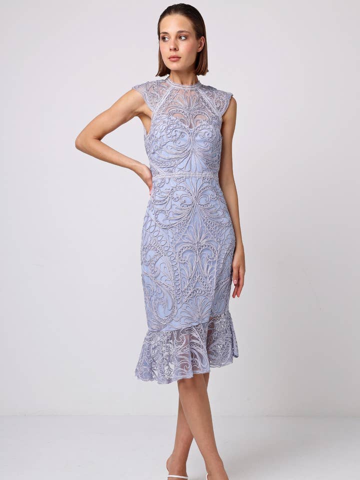 Bodycon Lace Midi Dress In Lavender for wholesale by ANGELEYE
