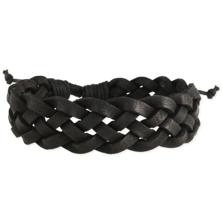 Wholesale Hang Tough Braided Black Leather Men's Bracelet for your store -  Faire