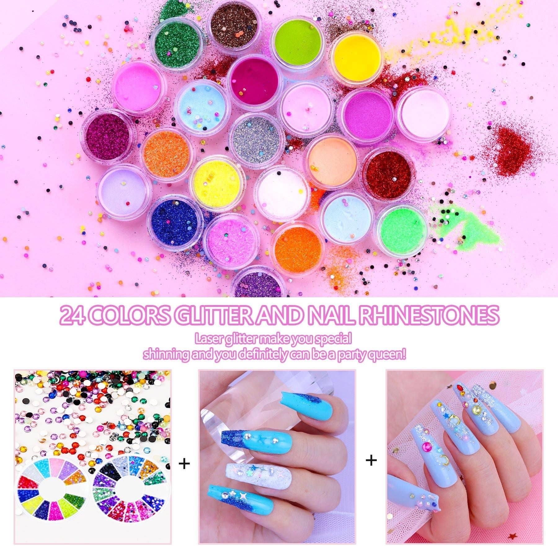 multicolour Acrylic Nail Kit, Nail Kit for Beginners with Everything, 24 Colors Glitter Acrylic Powder and Liquid Monomer Set, 200 Pcs Nail Tips, 3 Pcs Acrylic Nail Brush for Home DIY Extension Nail Salon for wholesale on Faire2