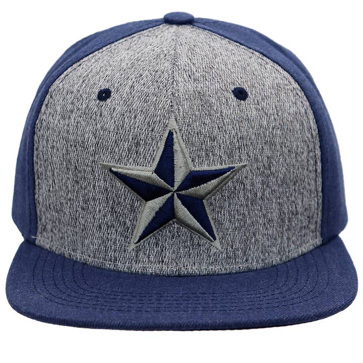Grigio/Blu navy Snapback in tessuto tweed melange con logo Dallas Star in vendita all'ingrosso su Faire1