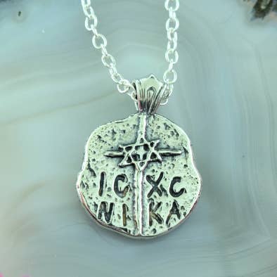 Collar ICXC NIKA con la cruz de la estrella de David en plata de ley para venta al por mayor de Jewelry by DeCory