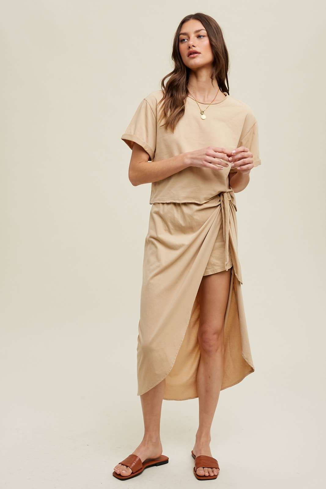 NATURAL TWO PIECE COTTON TOP AND SKIRT SET / WL23-8175 for wholesale on Faire3