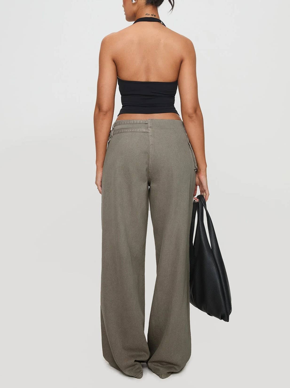 Rosa Clothing - Wholesale Pants - Women's - Street Adjustable Waist Side Pockets Detail Cargo Pants9