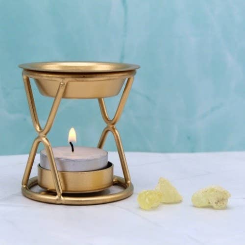 Green Tree - Vente Porte-encens - Brûleur d'encens en fer à finition dorée, 7 x 6 cm2