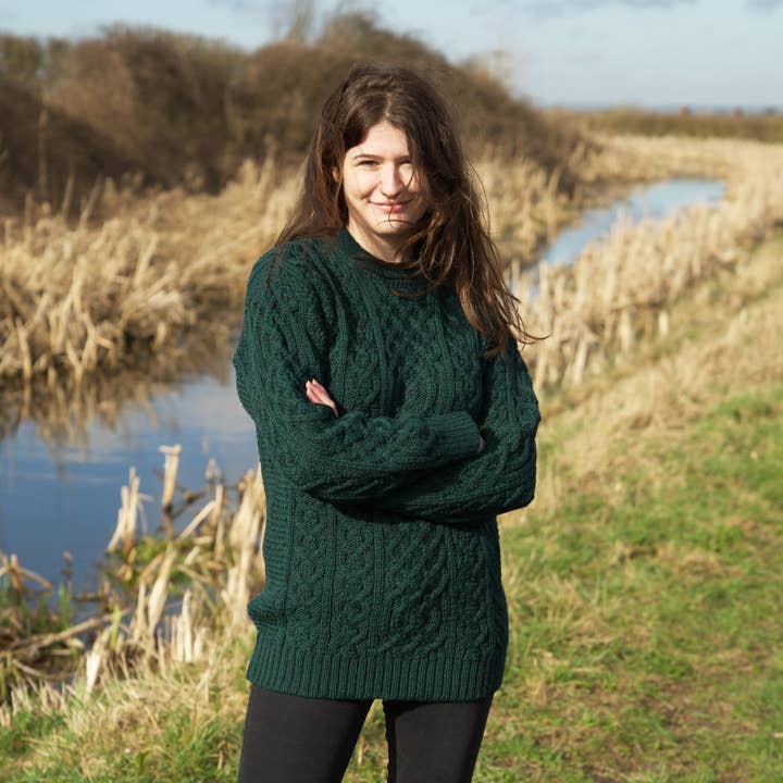 Mars Knitwear – Pulôver - Unissexo por atacado – Jumper de cabo Aran de lã britânica - Pine3