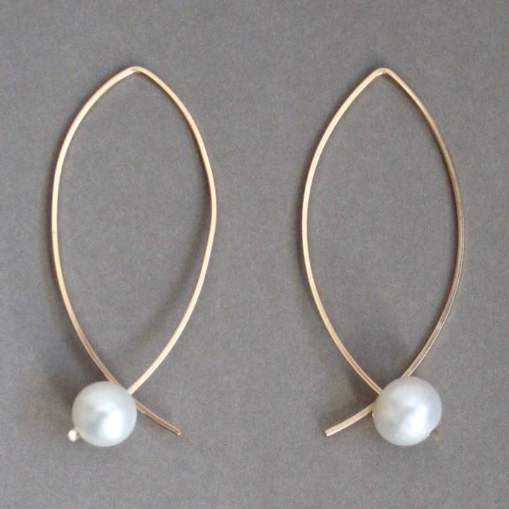 Pearl Arc Threader Earrings - Large for wholesale by Hooks and Luxe