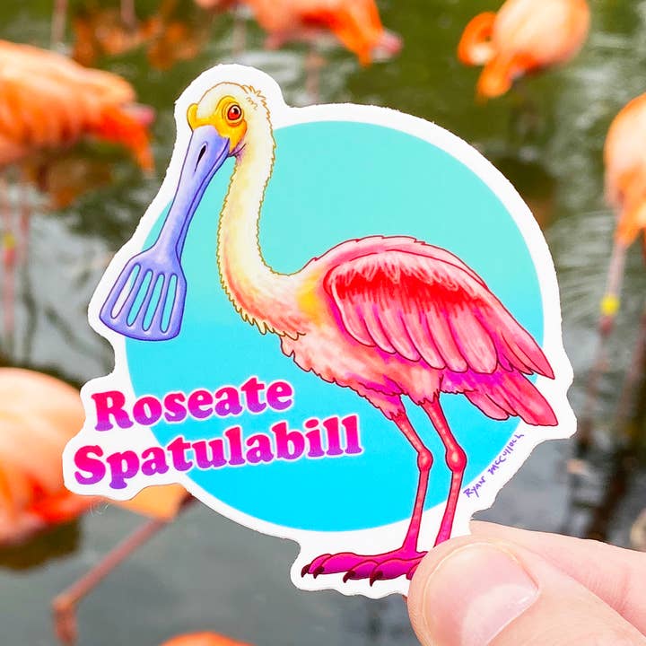 AUTOCOLLANT EN VINYLE : Roseate Spatulabill (Roseate Spoonbill Pun) pour la vente par Ryan McCulloch Art