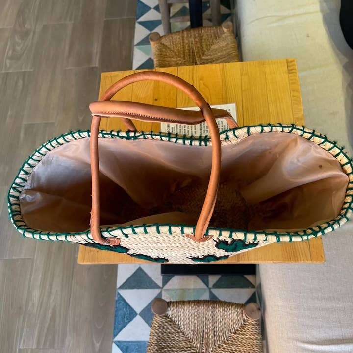 Handwoven Moroccan Cactus Tote Bag with Leather Charm for wholesale by Moroccan Natural bazaar
