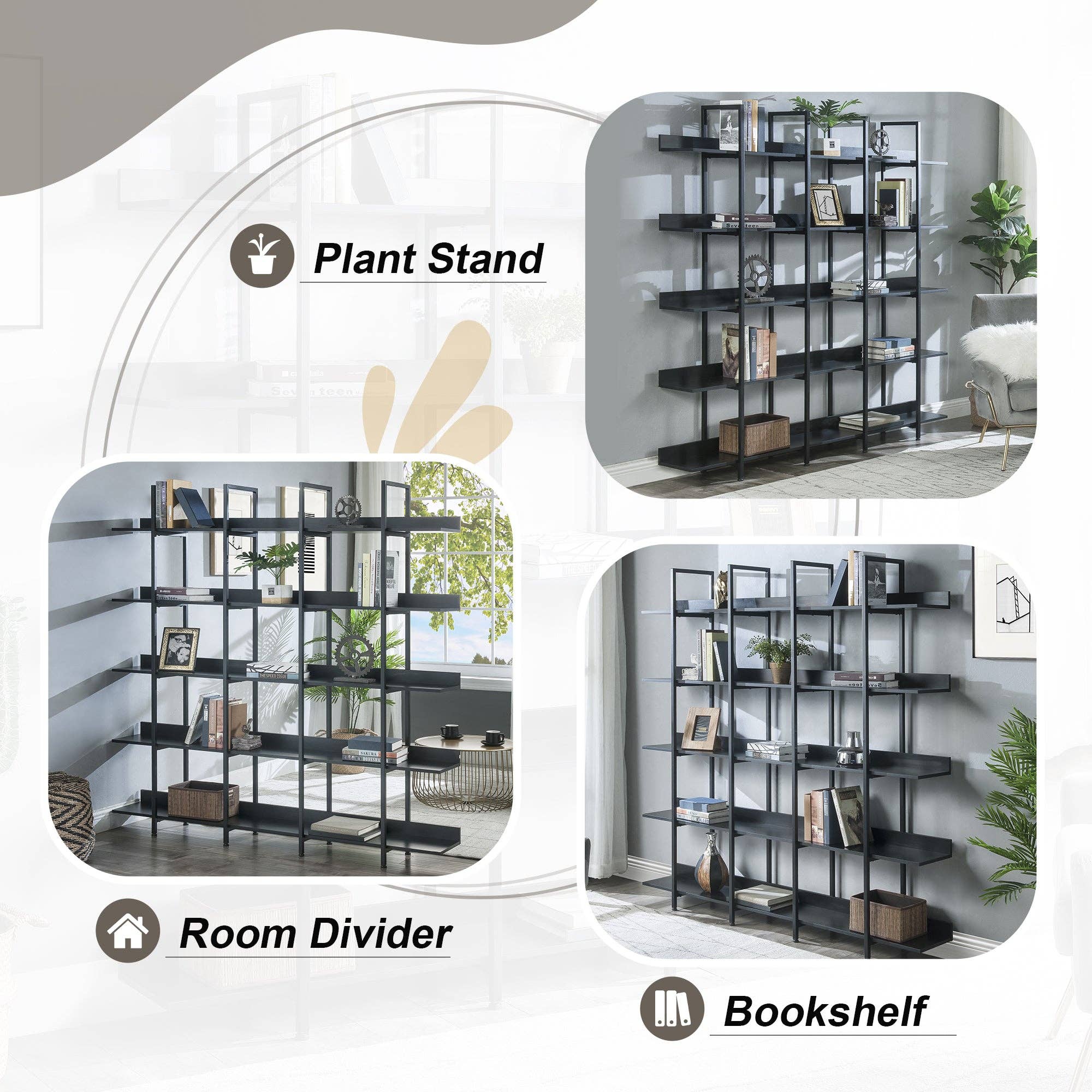 39F Inc. - Wholesale Bookcase - 5-Tier Industrial Bookcase Shelves Metal Frame,5 Colors11