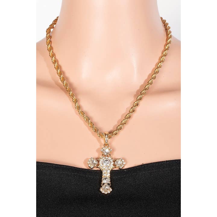 G Encrusted Pendant Cross Rope Chain Necklace for wholesale on Faire