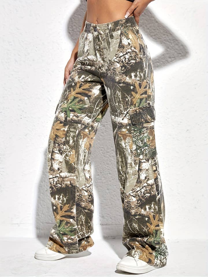 GrayGreen Women's printed casual loose straight high waist denim for wholesale on Faire