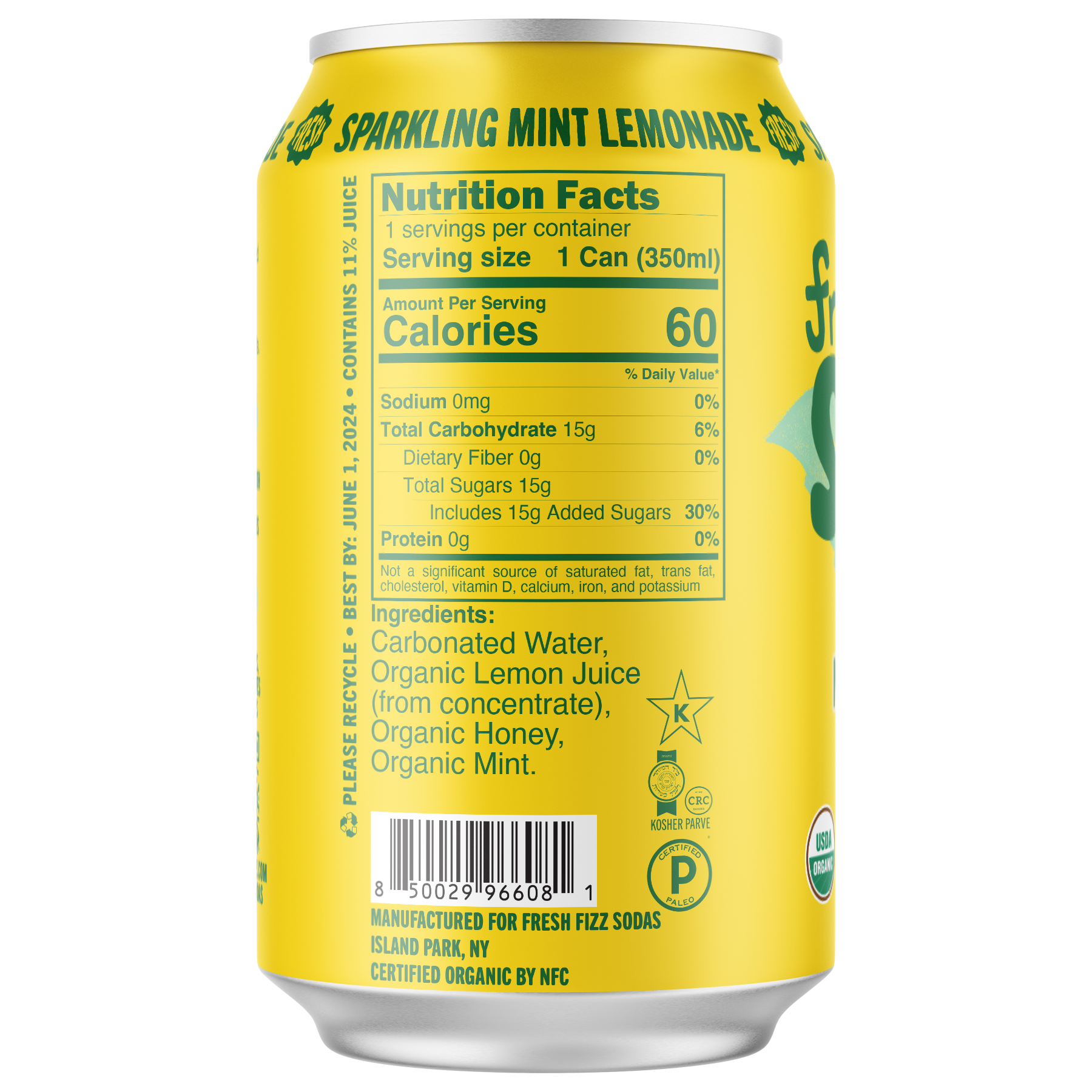 Fresh Fizz Sodas - Vente Sodas/boissons gazeuses - Limonade pétillante à la menthe - Soda naturel (paquet de 12)1