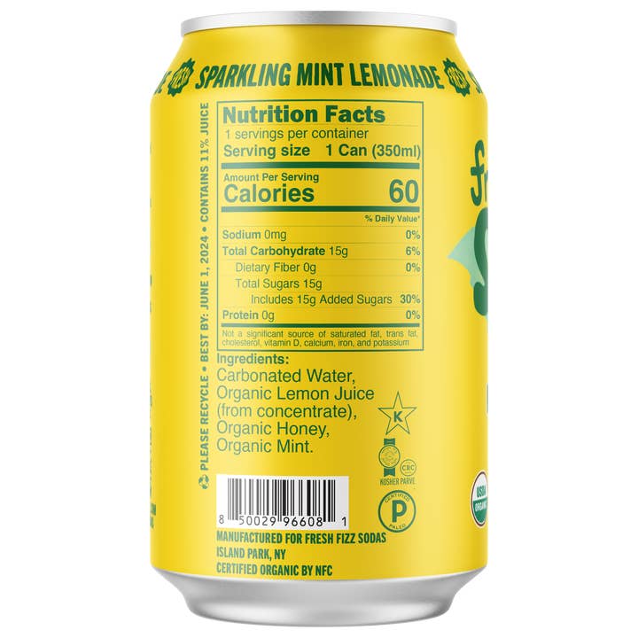 Fresh Fizz Sodas - Vente Sodas/boissons gazeuses - Limonade pétillante à la menthe - Soda naturel (paquet de 12)1