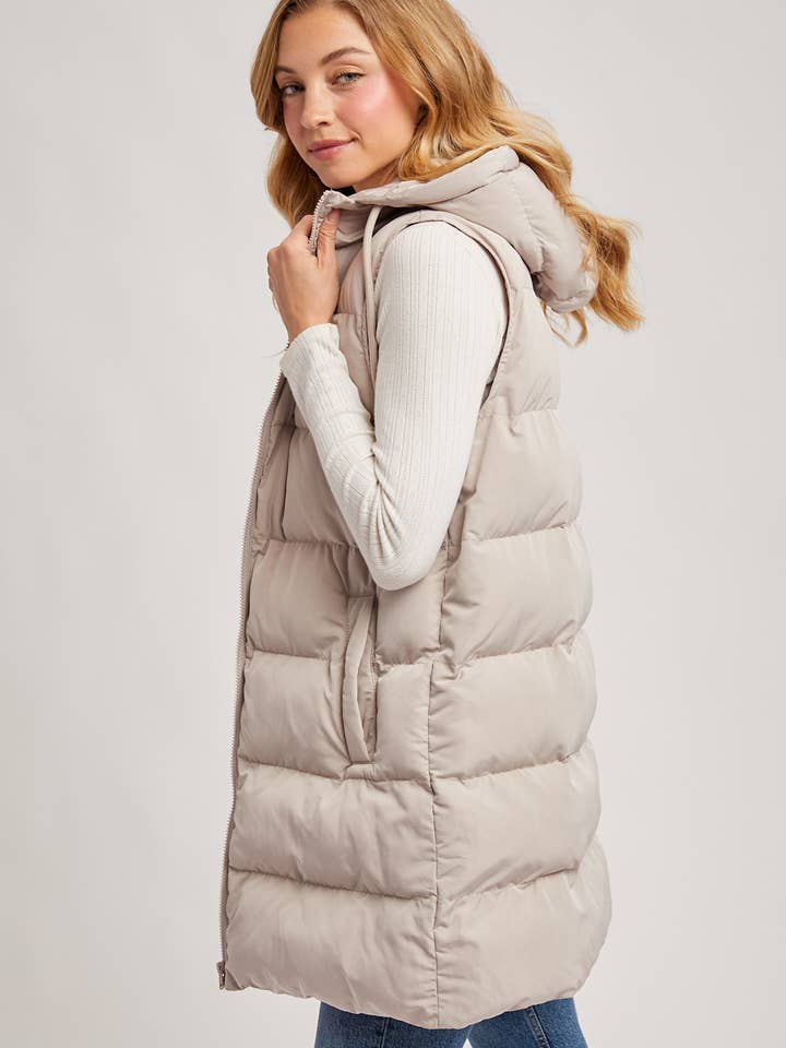 Bluivy - Wholesale Outerwear Vest - Women's - HOODED ZIPPER DOWN LONGLINE PUFFER VEST8