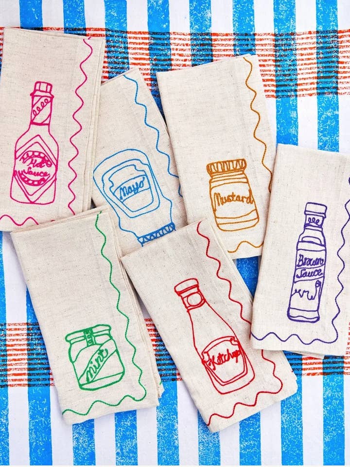 Embroidered Food Condiment Napkins (Set of 6) for wholesale by See+QUIN Ltd