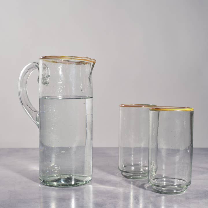 Sobremesa - Wholesale Pitcher - Multi Rim Glass Pitcher with Handle | Recycled Clear Glass 1