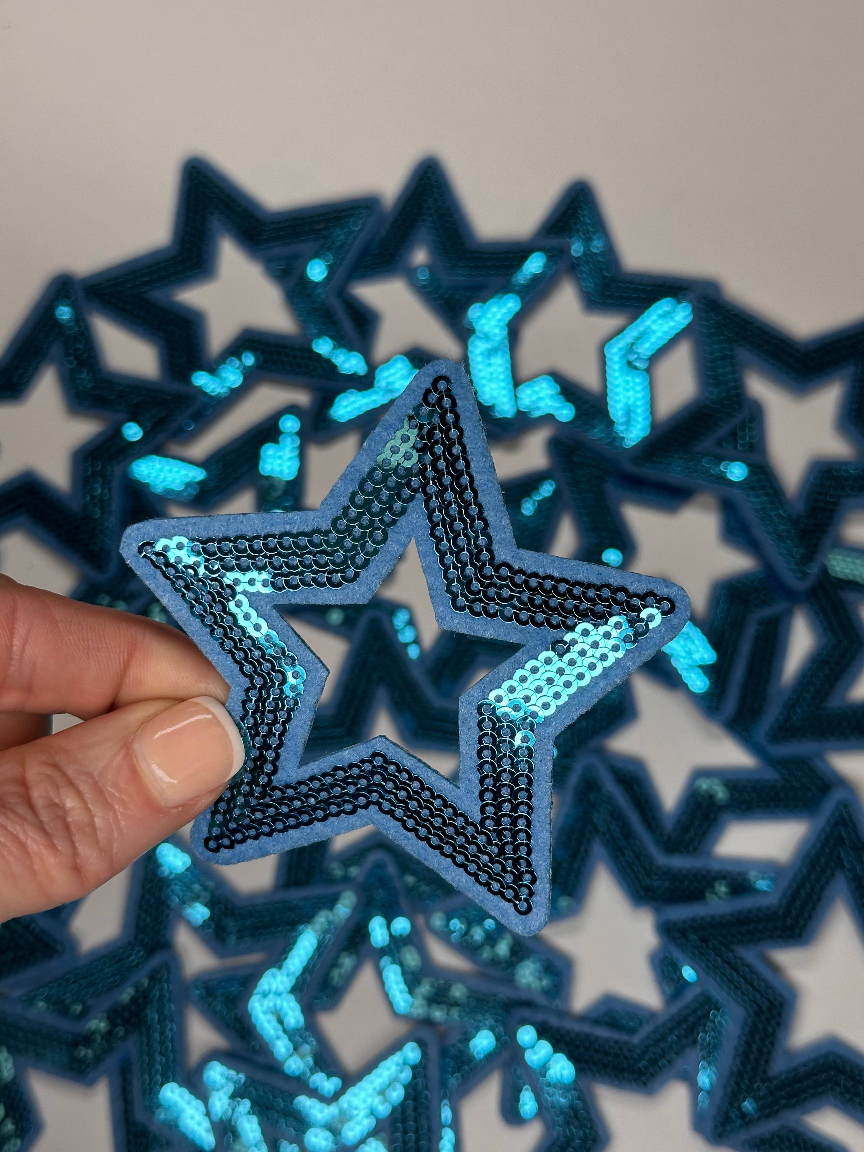Aloe and Milk Boutique - Wholesale Patch - Sequin Star Outline, sequin, star patch, cheer, game day6