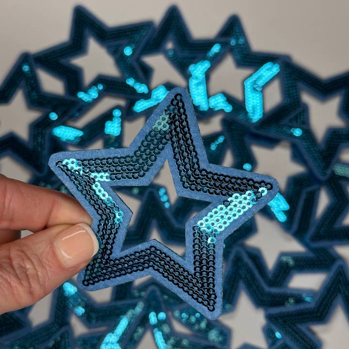 Aloe and Milk Boutique - Wholesale Patch - Sequin Star Outline, sequin, star patch, cheer, game day6