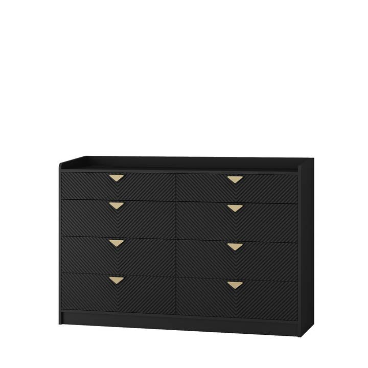 39F Inc. - Wholesale Cabinet - 8-Drawer Dresser with LED, Fluted Panel, Black
