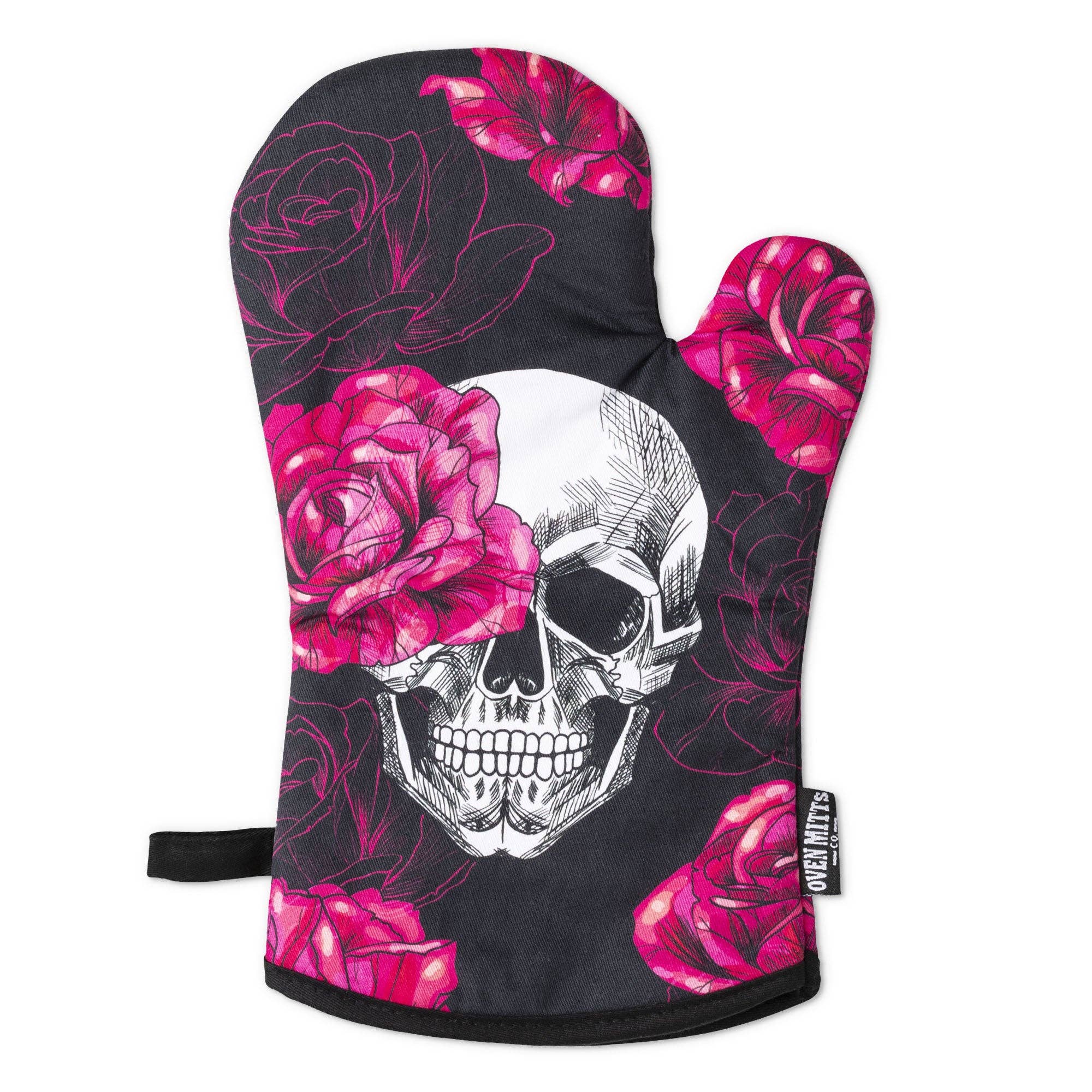 Zapps Clothing - Wholesale Oven Mitt/Pot Holder - Pink Skull Rose Oven Mitts And Potholder Set1