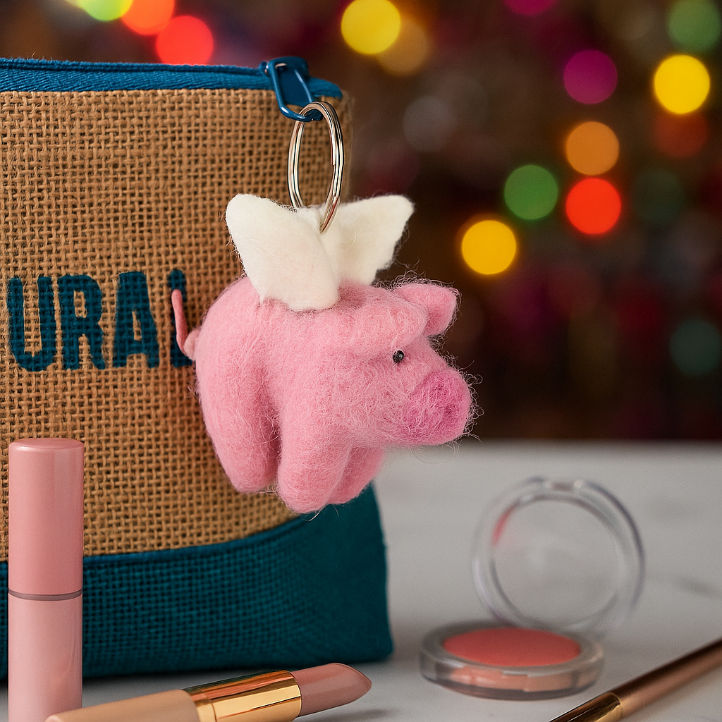 Felt So Good – wholesale Keychain – Women's – Handmade Fair trade Needle Felt Flying Pig Keyring1