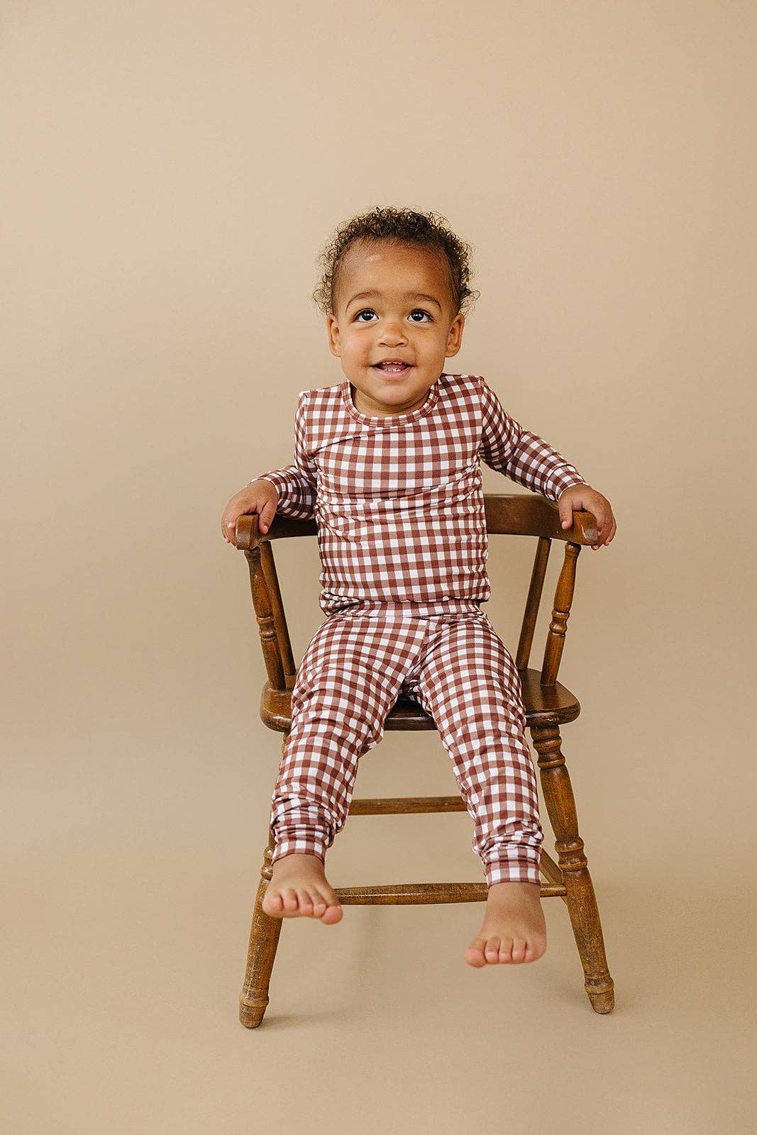Lucky Panda Kids - Wholesale Lounge Set - Kids - Bamboo Two Piece Set | Chocolate Gingham4