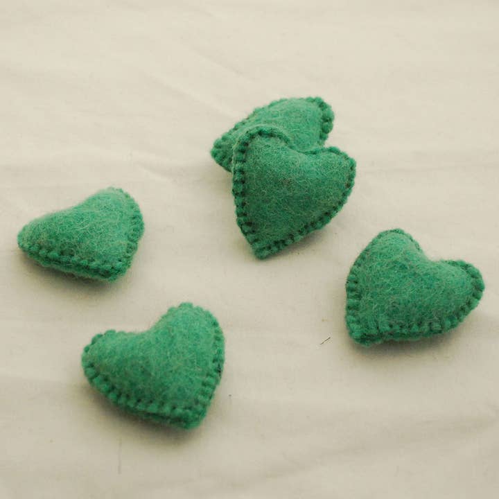Oriental Direct Craft Supplies - Wholesale Craft Supplies - Wool Felt Stitched Hearts 10 Count 5.5cm Jade Green