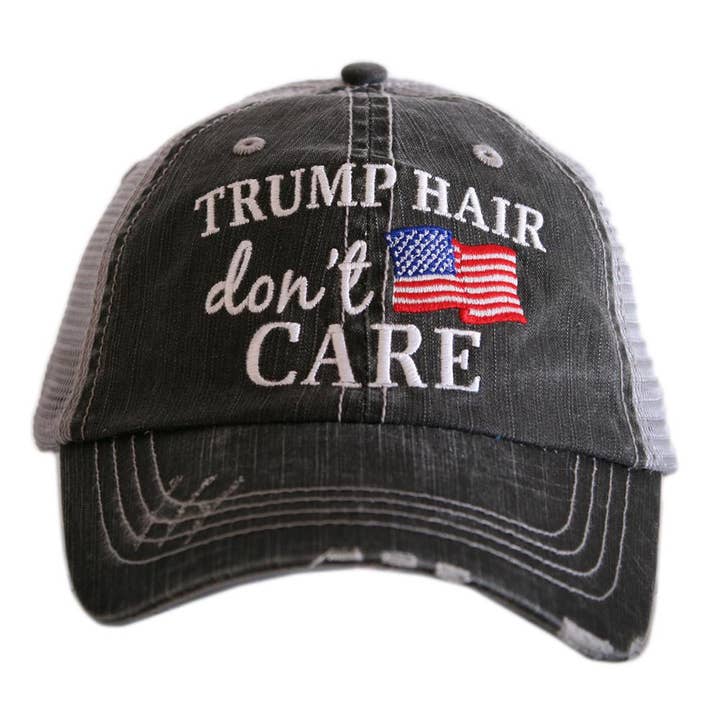 "Trump Hair Don't Care" American Flag Trucker Hat for wholesale by Katydid