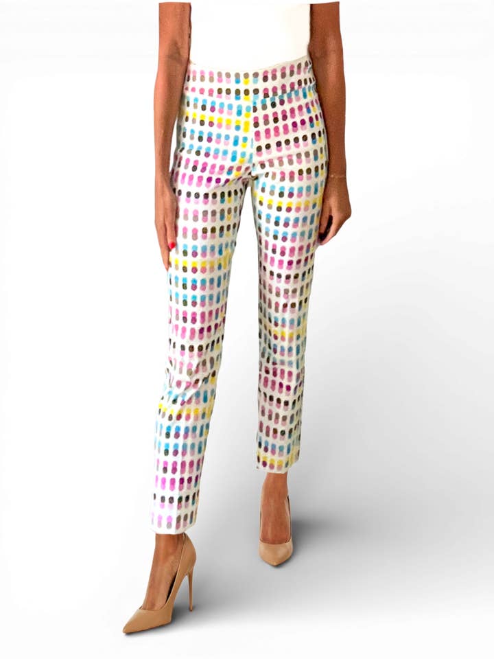 Krazy Larry P507 Pull on Pant - Blue Dots for wholesale by KRAZY LARRY