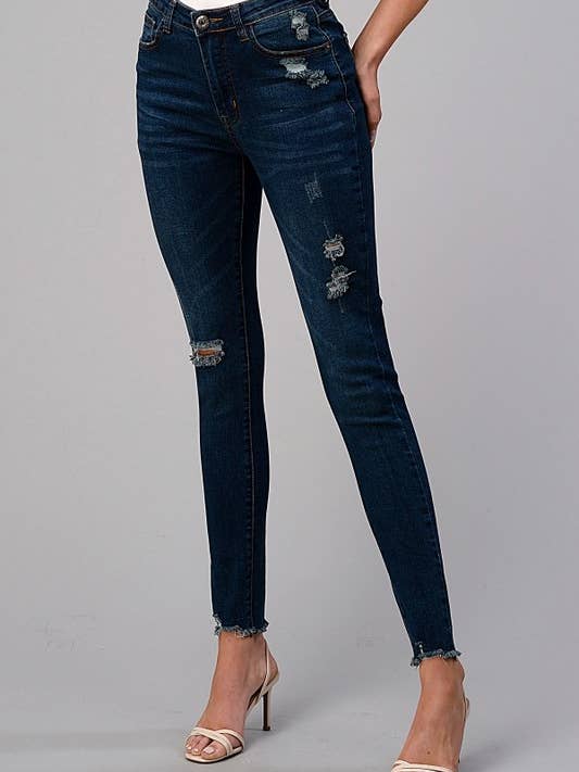 Jean raccourci effet usé bleu américain pour la vente par Bagel