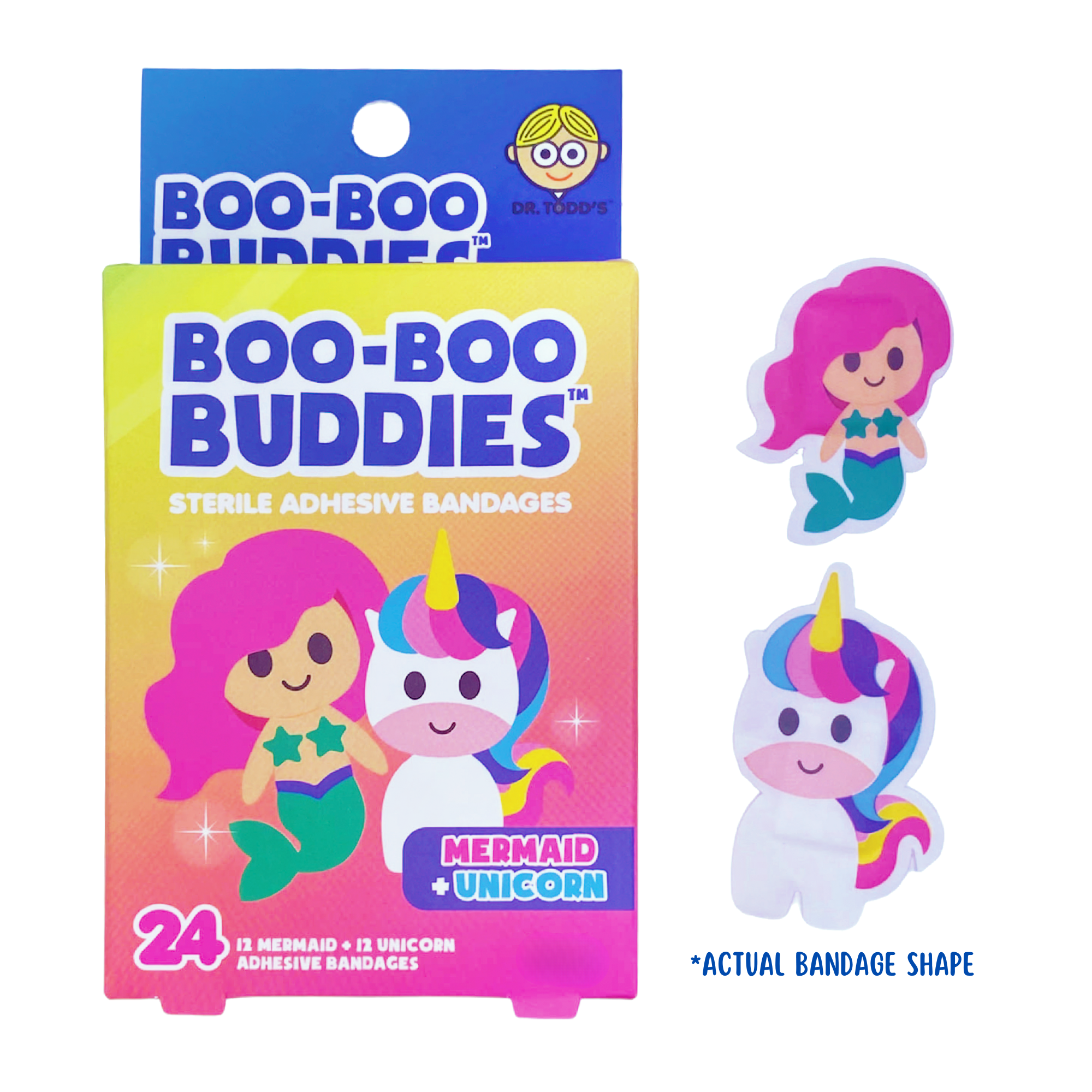 Boo Boo Buddies - Vendita all'ingrosso Cerotti - Bambini e neonati - Cerotti per Bambini – Sirena + Unicorno (24 Pezzi, Senza Lattice)1