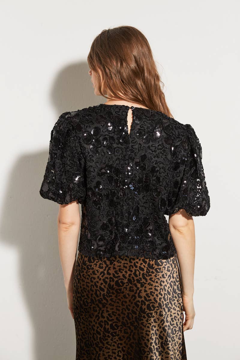 ELLI WHITE – Engroshandel Bluse - Dame – Top med præget mønster og pailletter4