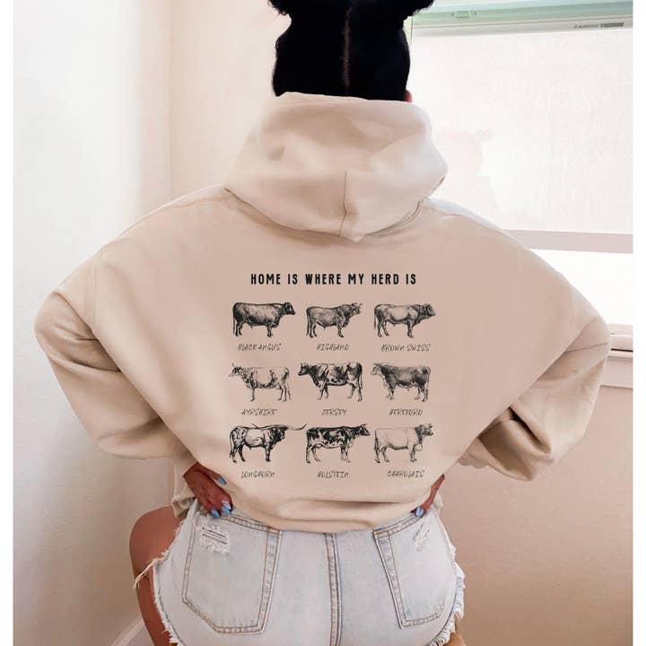 HOME IS WHERE MY HERD IS Graphic unisex fleece sweater met capuchon voor wholesale door Shamaim