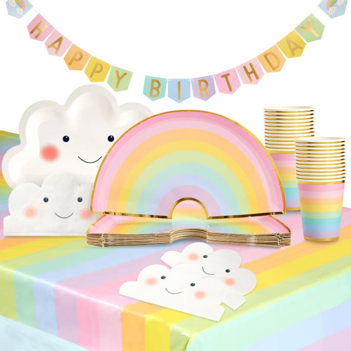 Blue Panda Pastel Rainbow Birthday Party Supplies for 24 for wholesale by Juvale