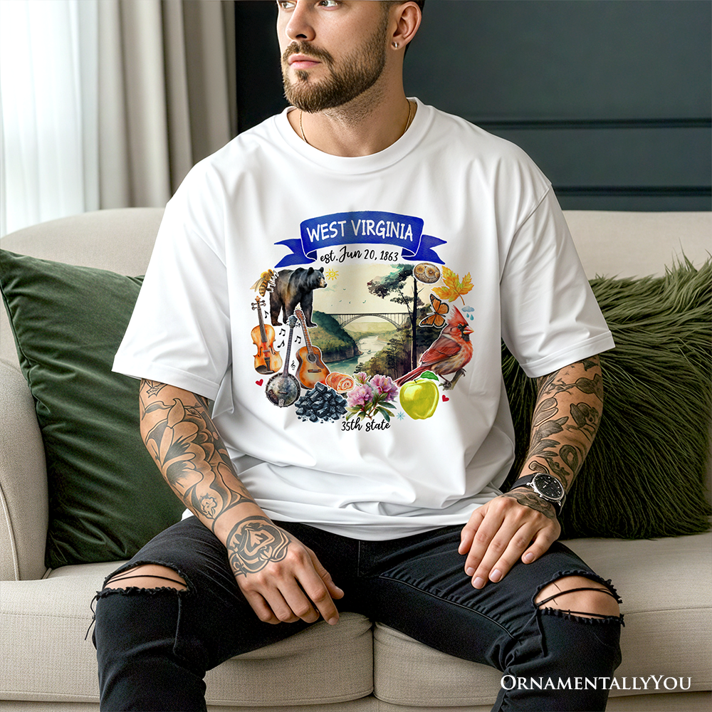 White Artistic West Virginia State Themes and Landmarks T-Shirt for wholesale on Faire4