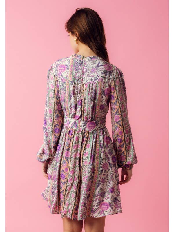 Cream Purple Elva Mini Dress for wholesale on Faire2