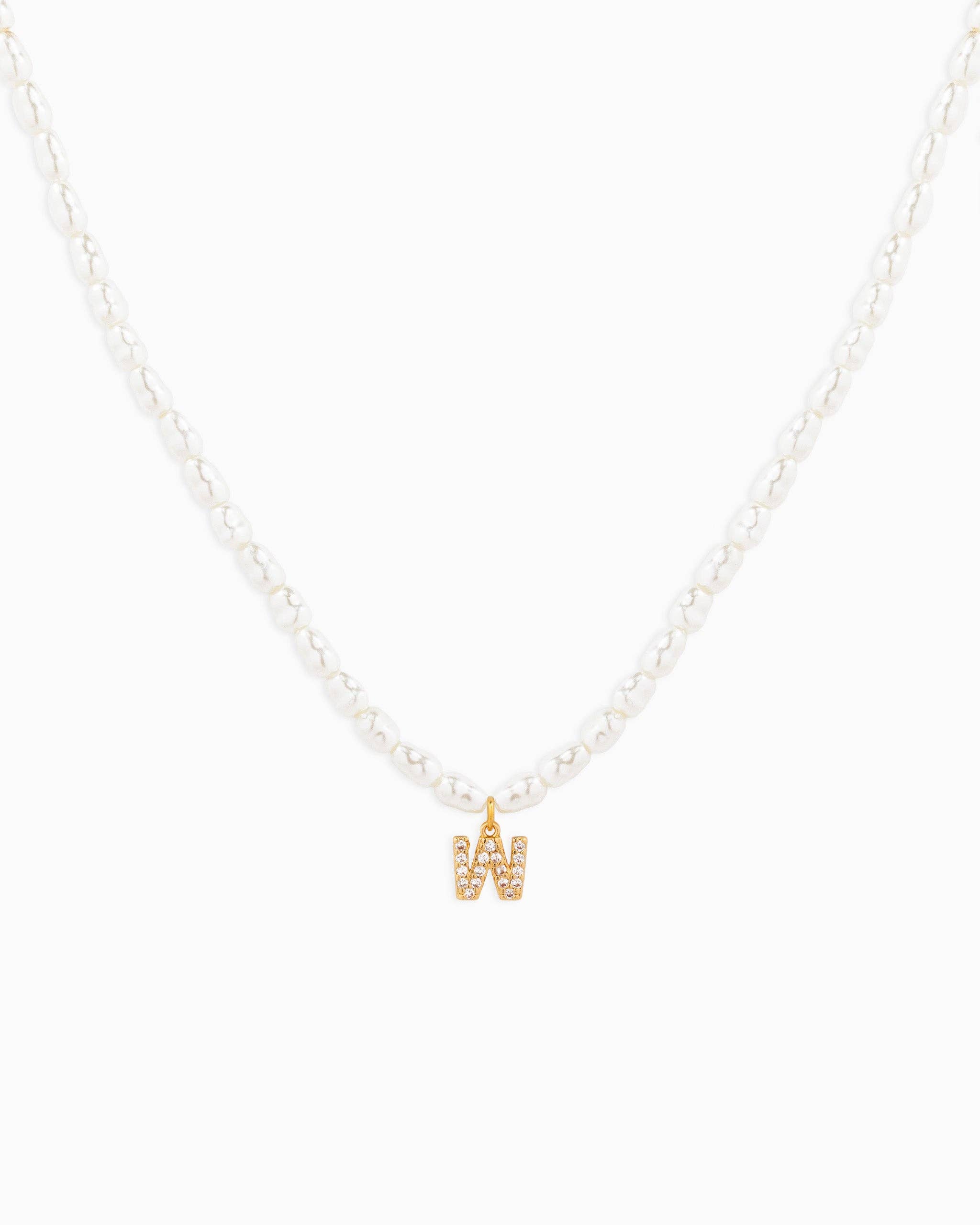 Sessori - Wholesale Pendant/Charm Necklace - CZ Pave Letter Pendant Acrylic Pearl Necklace21