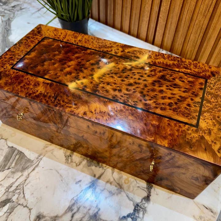 Handmade Thuya Wood Organizer with Lock for wholesale by Atlasmusecrafts LLC