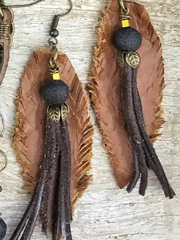 Leather Feather Earring for wholesale by Wyld Earth
