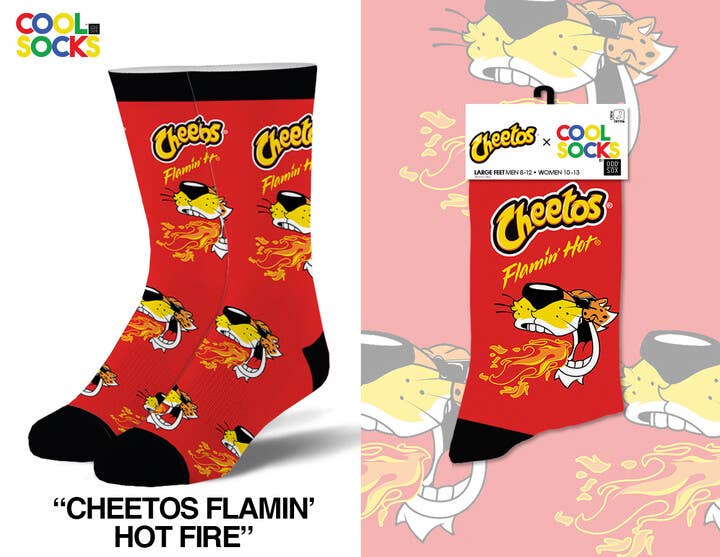 Cool Socks - Wholesale Socks - Unisex - Cheetos Flamin Hot Fire - Mens Crew Folded