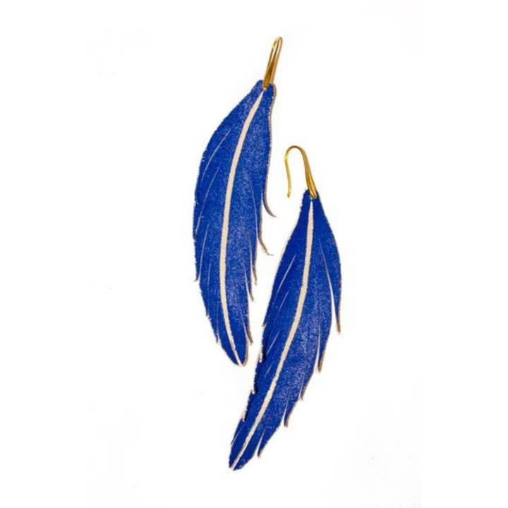 The Supply Society - Wholesale Dangle Earrings - Short Feather Leather Earring - Cobalt Painted