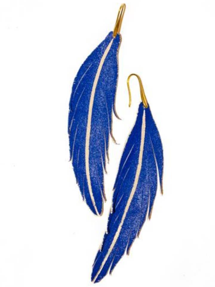 Short Feather Leather Earring - Cobalt Painted for wholesale by The Supply Society